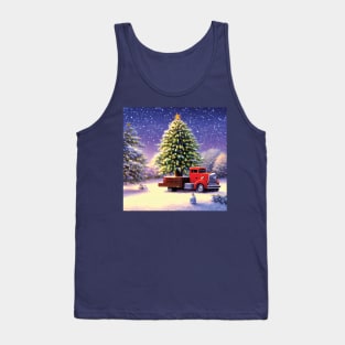 Vintage Christmas Truck on Board in Snow Tank Top